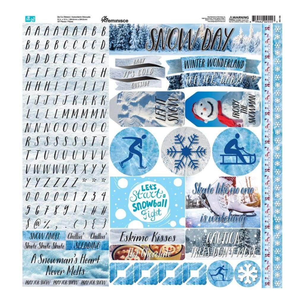 Winter Scrapbook Stickers | Reminisce Snow Day 12x12 Cardstock Sheet ...