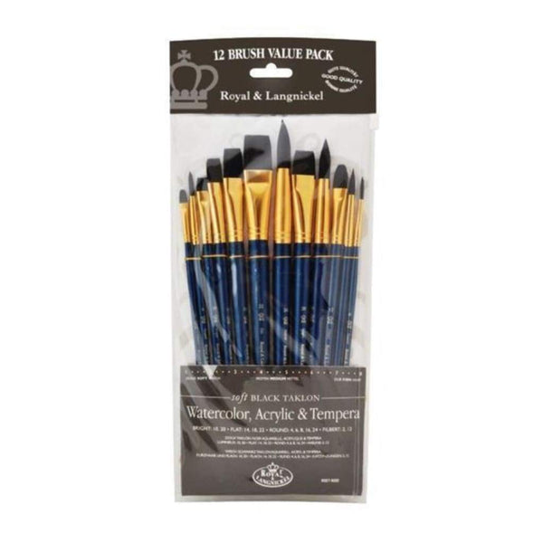 Royal Brush - Black Taklon Value Pack Brush Set 12 pack
