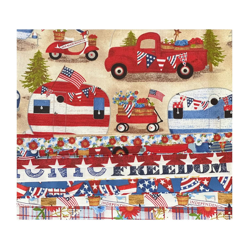 Fabric Palette Fat Eighths 9"x21" - 1 Bundle (8pcs) - Colours and Patterns - Red, White & Blue*