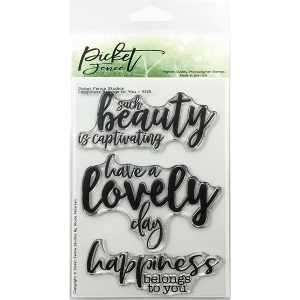 Picket Fence Studios 4 inch X 6 inch Stamp Set Happiness Belongs To You