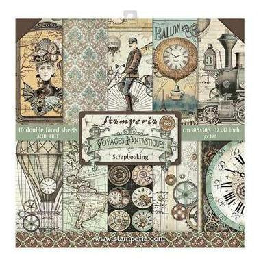 Stamperia Double-Sided Paper Pad 12inch X12inch 10 pack Voyages Fantastiques, 10 Designs/1 Each