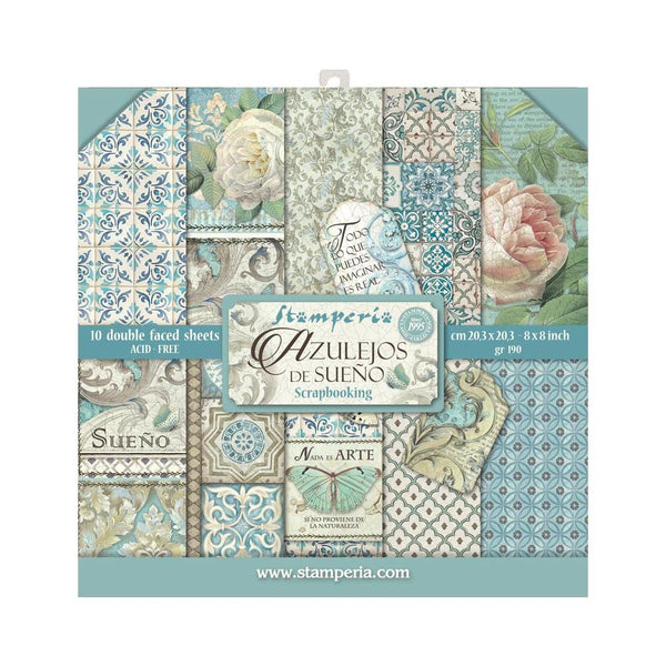Stamperia Double-Sided Paper Pad 8X8 10 pack Azulejos, 10 Designs/1 Each