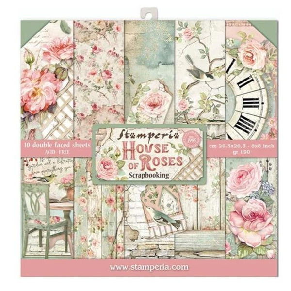 Stamperia Double-Sided Paper Pad 8in x 8in 10 pack - House Of Roses, 10 Designs/1 Each