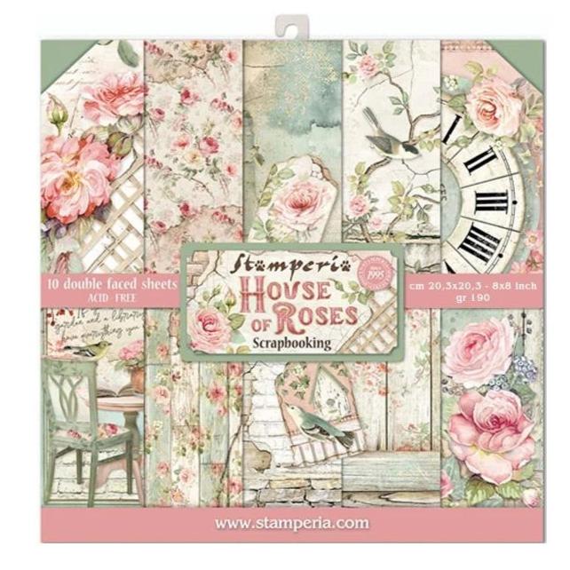 Stamperia Double-Sided Paper Pad 8in x 8in 10 pack - House Of Roses, 10 Designs/1 Each