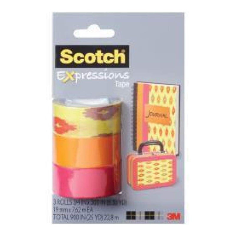 Scotch Expressions Tape Removable .75"X300" 3/Pkg Sherbert, Orange And Pink