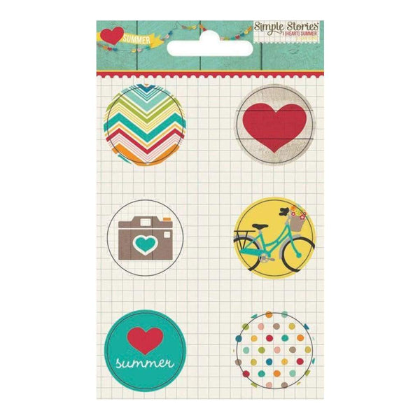 Simple Stories - I Heart Summer Flair Badges - Icons