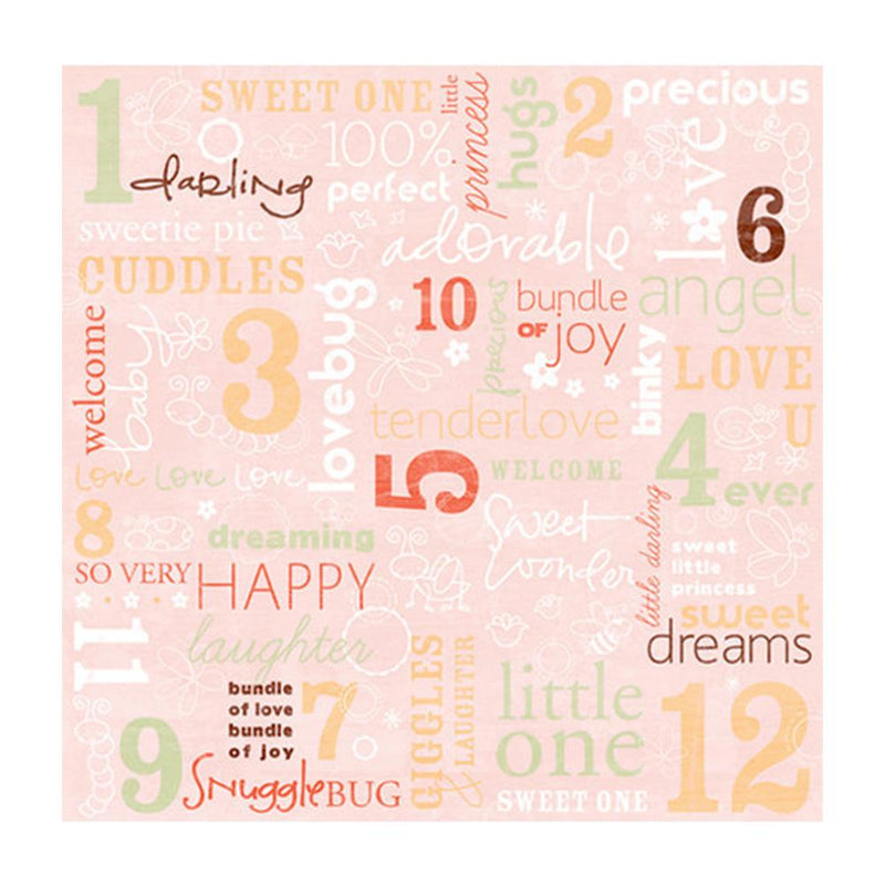 Little Yellow Bicycle - Snugglebug Collection - 12 x 12 Paper with Glitter Accents - Girl Words
