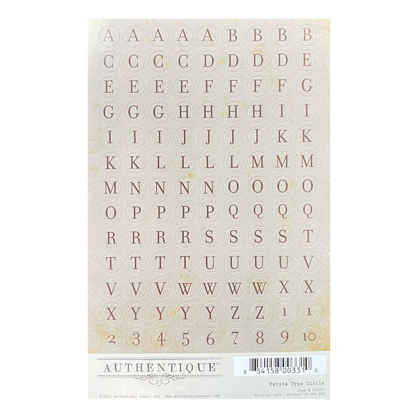 Authentique Alphabet 4'' x 6'' Stickers - Petite Type Circle - Grey