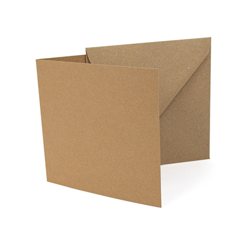 Poppy Crafts 135mm x 135mm 300gsm Cards and Envelopes - Brown Kraft -  Pack of 10