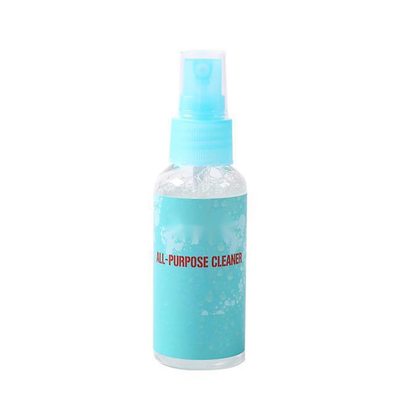 Bottle of all-purpose cleaner with blue spray nozzle on a white background