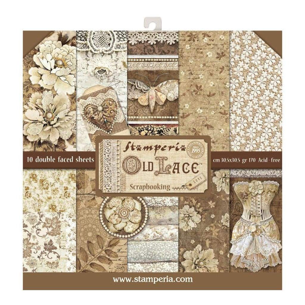 Stamperia Double-Sided Paper Pad 12 inch X12 inch 10 pack Old Lace, 10 Designs/1 Each