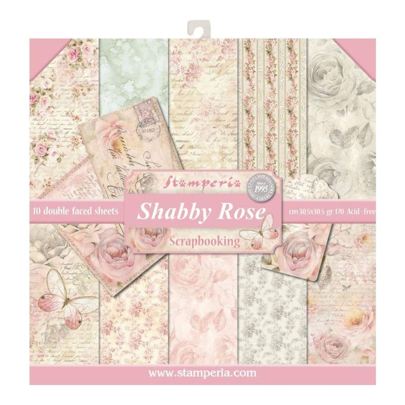Stamperia Double-Sided Paper Pad 12x12 10 & Pack Shabby Rose, 10 Designs & 1 Each