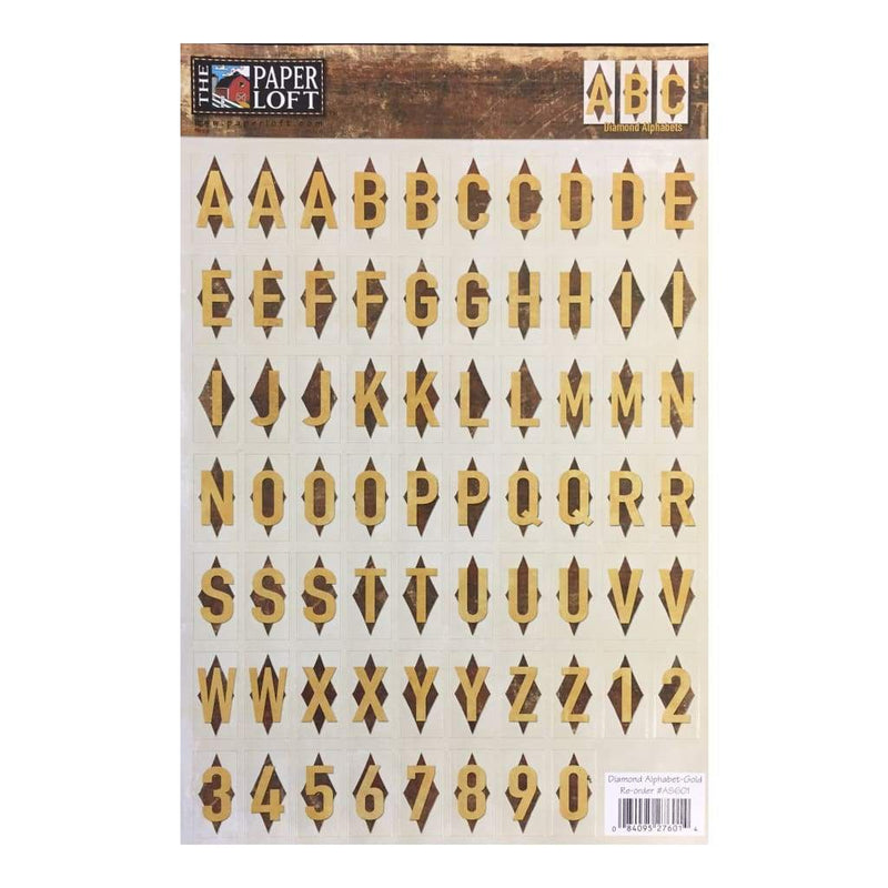 The Paper Loft - Diamond W/Gold Alphabet Cardstock Stickers