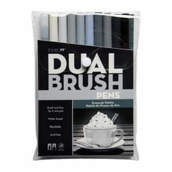 Tombow Dual Brush Marker Set 10 Pack - Grey Scale