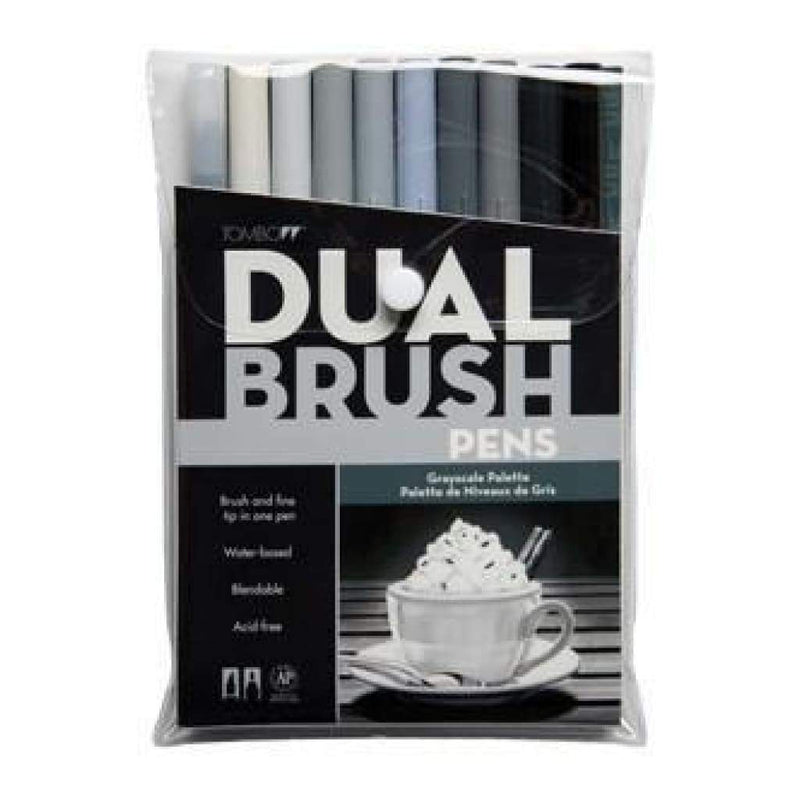 Tombow Dual Brush Marker Set 10 Pack - Grey Scale