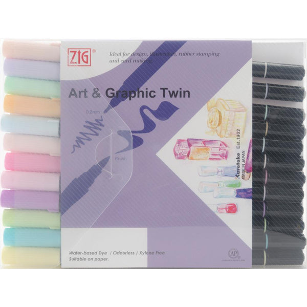 ZIG Art & Graphic Twin Tip Markers 12 pack - Pastel