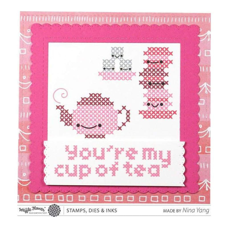 Waffle Flower Clear Stamps - Stitched Cup Of Tea