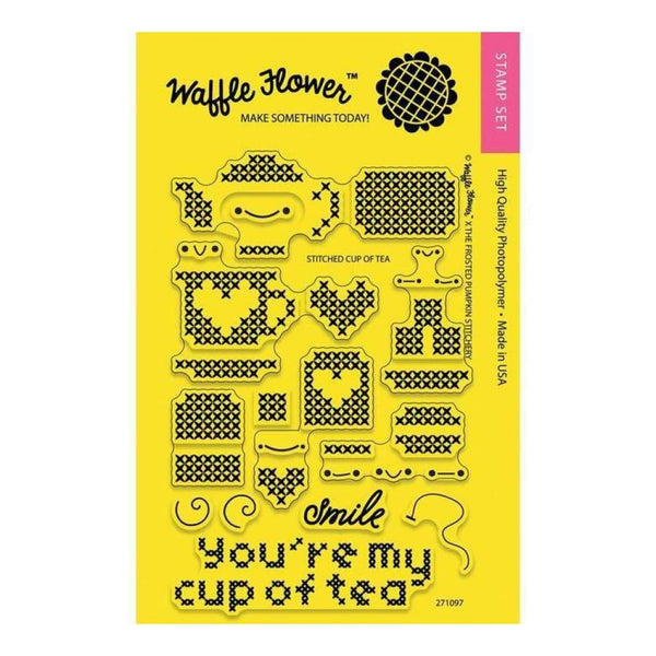 Waffle Flower Clear Stamps - Stitched Cup Of Tea